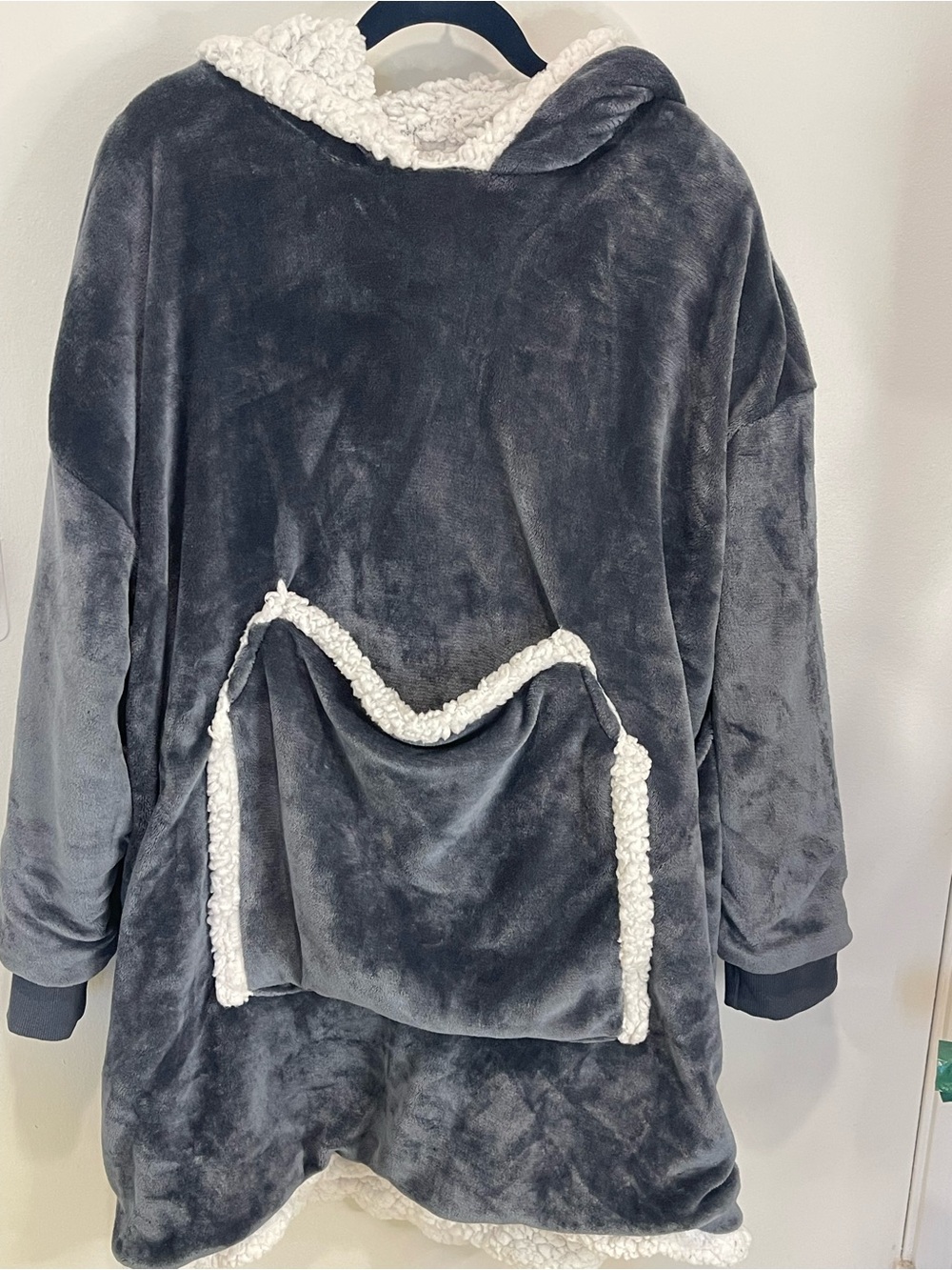 Oversized Plush Hooded Wearable Blanket - Charcoal Gray with Cream Sherpa